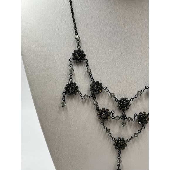 Bellagio Black Gothic Multi Tier Ornate Floral Crystal Bib Statement Necklace - Picture 3 of 11
